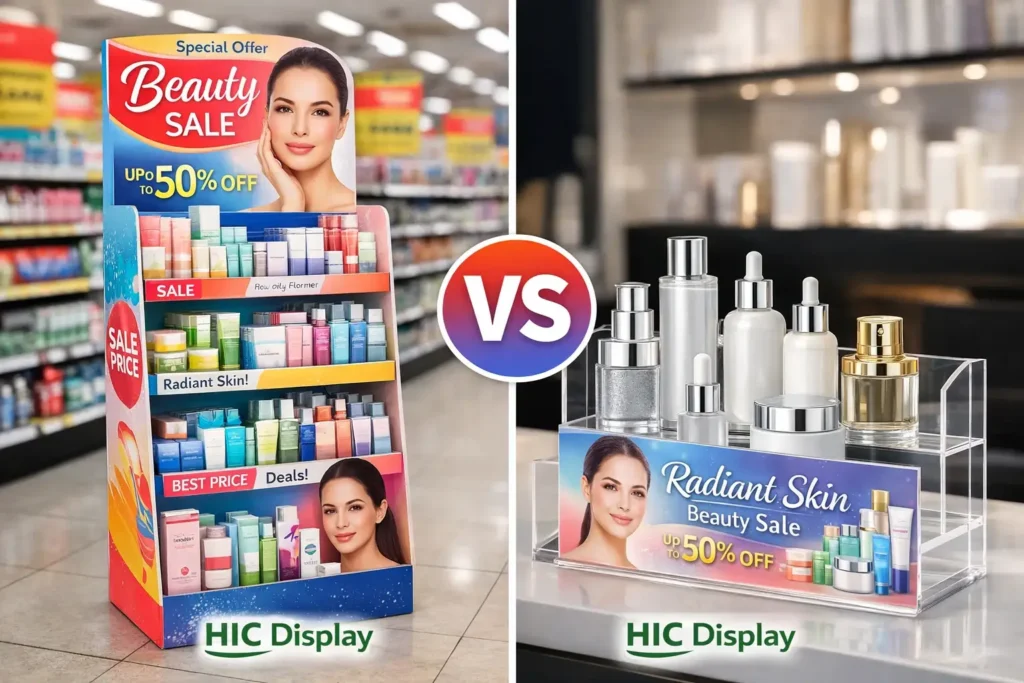 cardboard display stand vs acrylic display stand for retail display