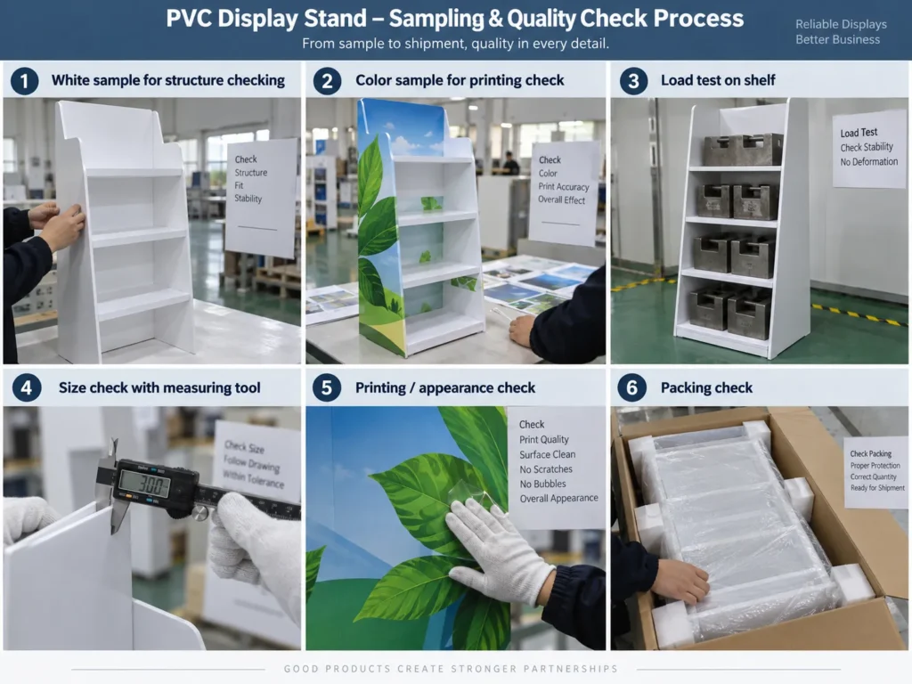 custom pop pos pvc display stand quality inspection